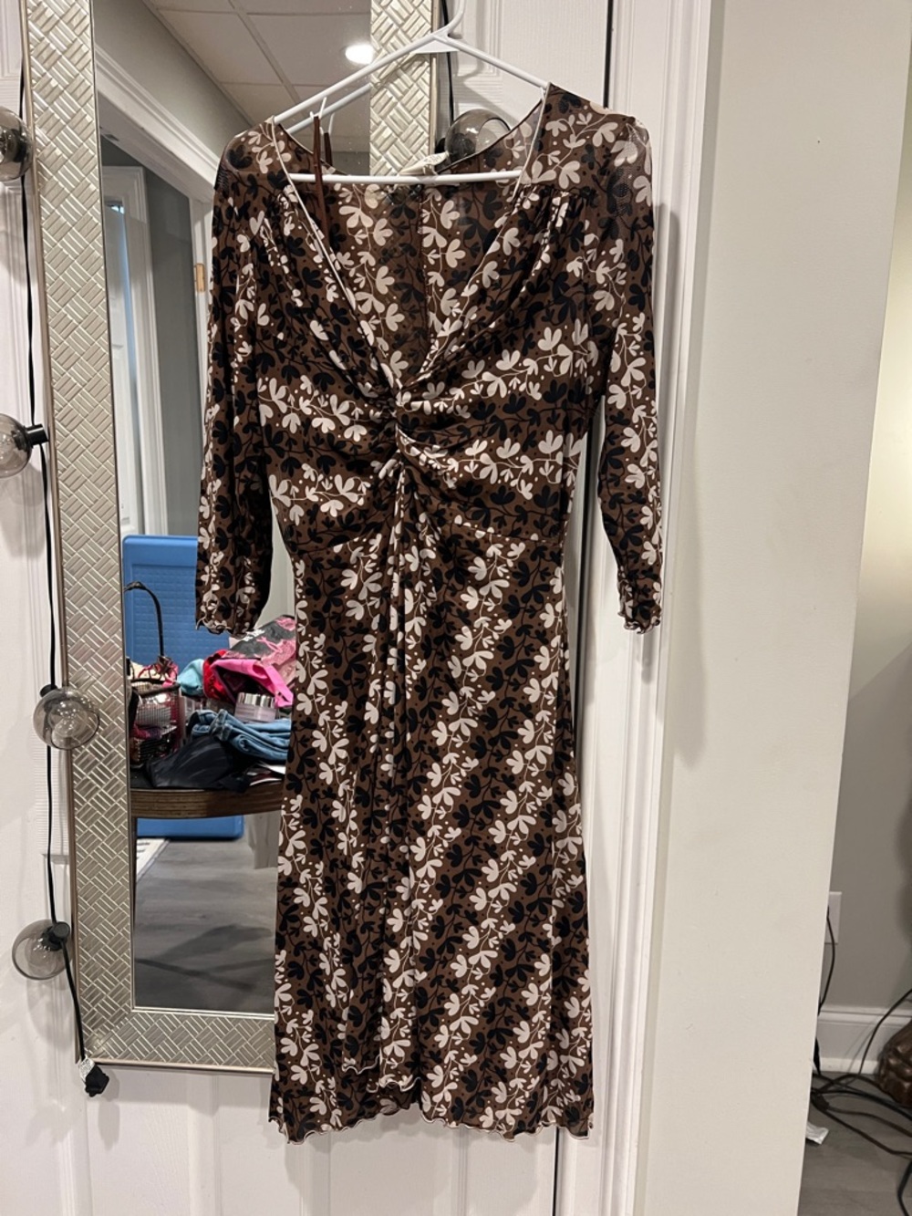 Brown Floral Twist-Front Women's Dress